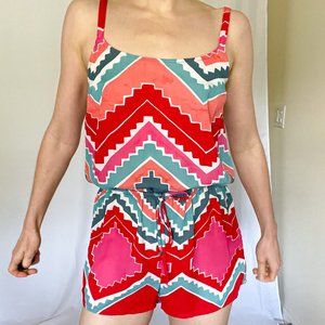 Eight Sixty Pink Red Ikat Tribal Cami Boho Romper